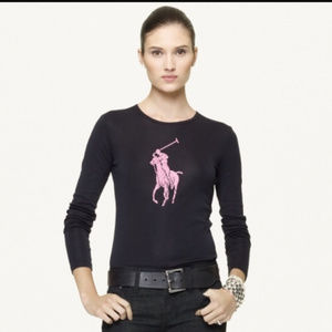 COPY - Black Long-Sleeved Ralph Lauren Pink Pony T